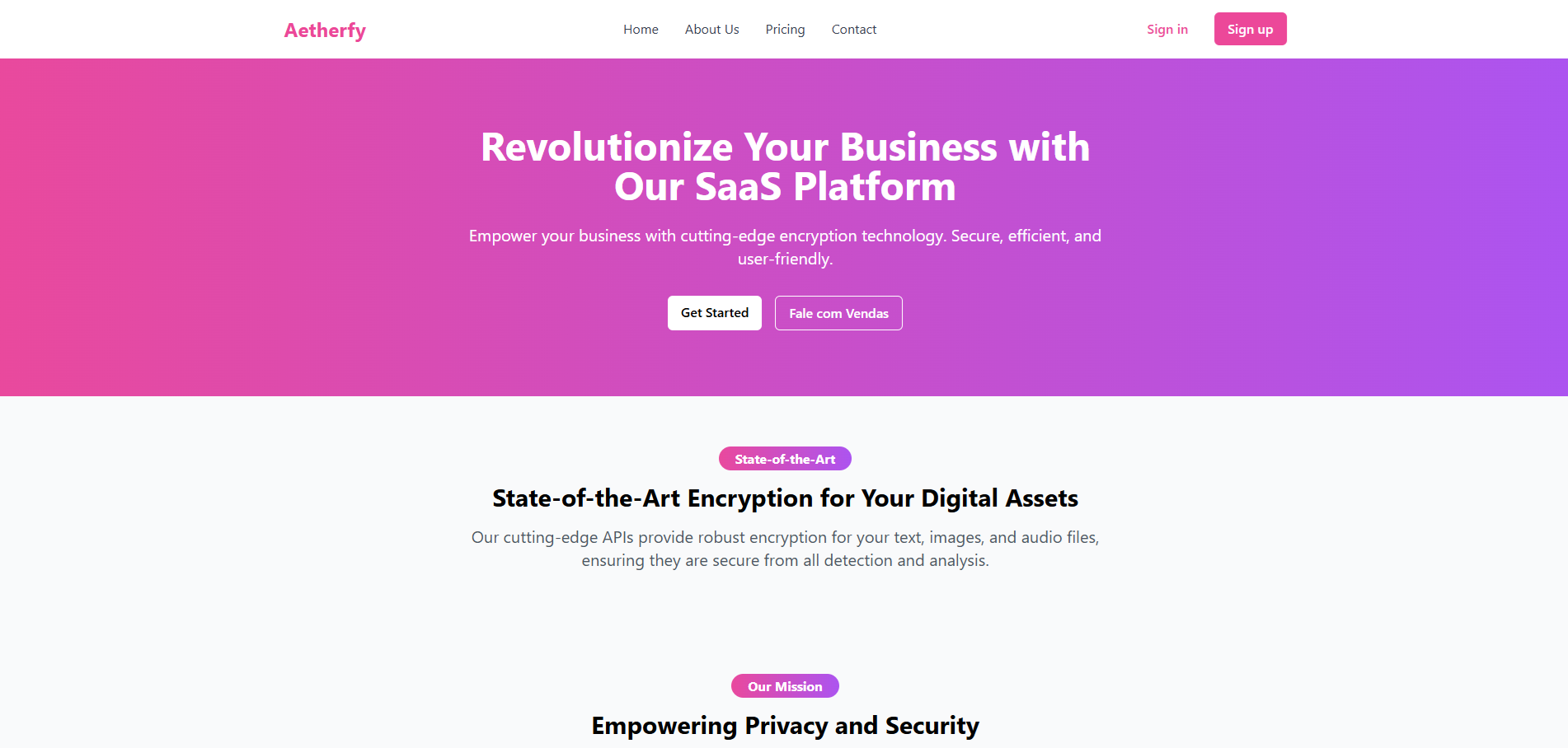 Screenshot do projeto Aetherfy